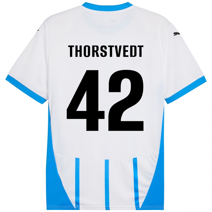 Criança Camisola Kristian Thorstvedt #42 Azul Branco Alternativa 2024/25 Camisa Brasil