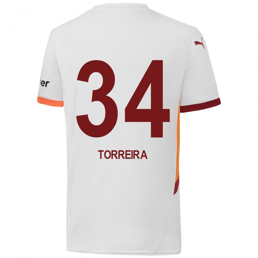 Criança Camisola Lucas Torreira #34 Branco Amarelo Vermelho Alternativa 2024/25 Camisa Brasil