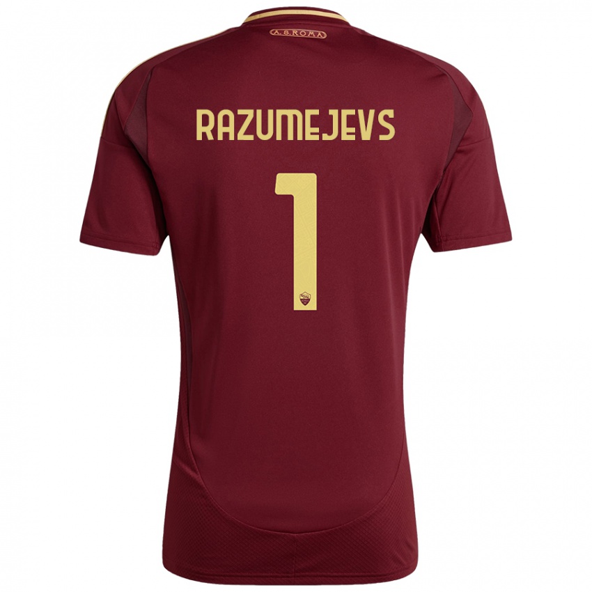 Homem Camisola Vladislavs Razumejevs #1 Ouro Castanho Vermelho Principal 2024/25 Camisa Brasil