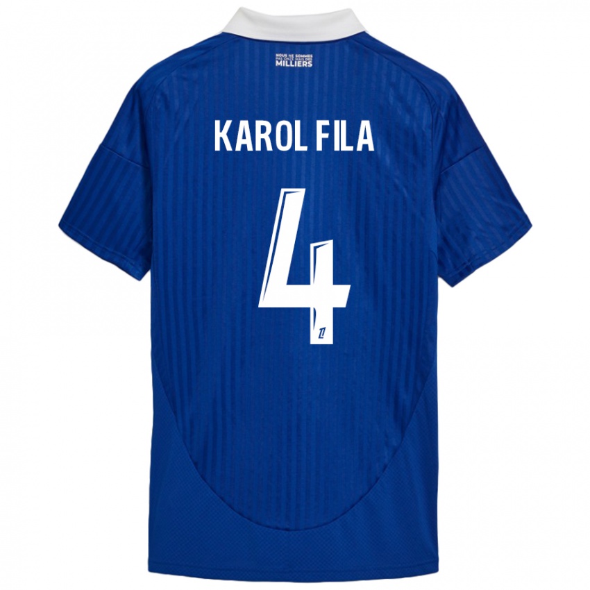 Homem Camisola Karol Fila #4 Branco Azul Principal 2024/25 Camisa Brasil