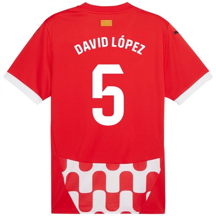 Homem Camisola David López #5 Branco Vermelho Principal 2024/25 Camisa Brasil