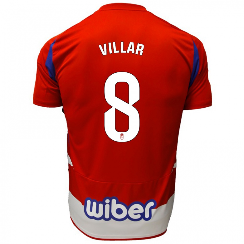 Homem Camisola Gonzalo Villar #8 Azul Vermelho Branco Principal 2024/25 Camisa Brasil