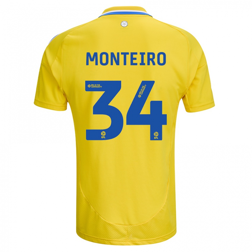 Homem Camisola Diogo Monteiro #34 Azul Amarelo Alternativa 2024/25 Camisa Brasil