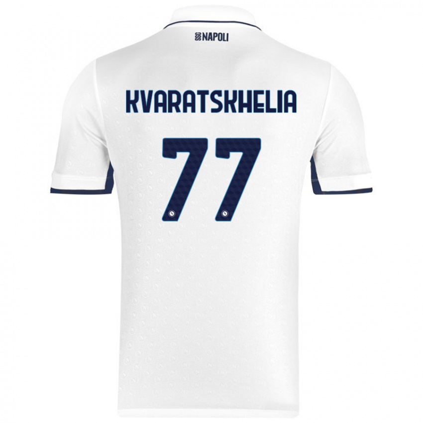 Homem Camisola Khvicha Kvaratskhelia #77 Azul Real Branco Alternativa 2024/25 Camisa Brasil