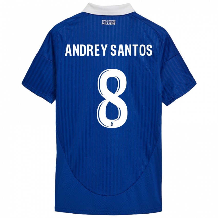 Mulher Camisola Andrey Santos #8 Branco Azul Principal 2024/25 Camisa Brasil