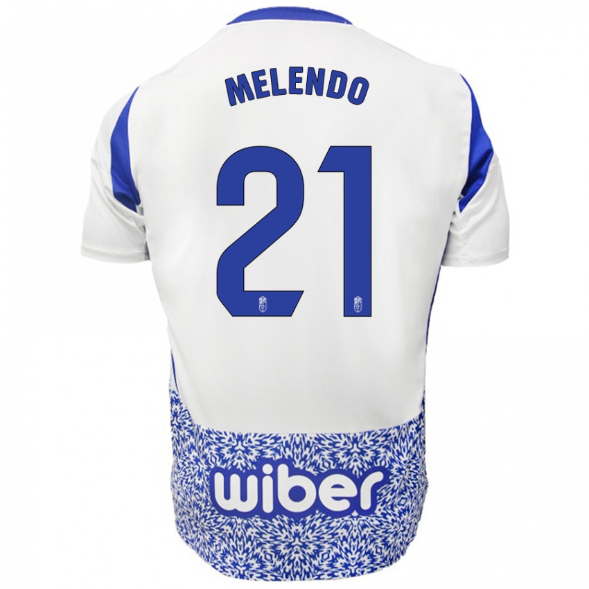 Mulher Camisola Óscar Melendo #21 Azul Branco Alternativa 2024/25 Camisa Brasil