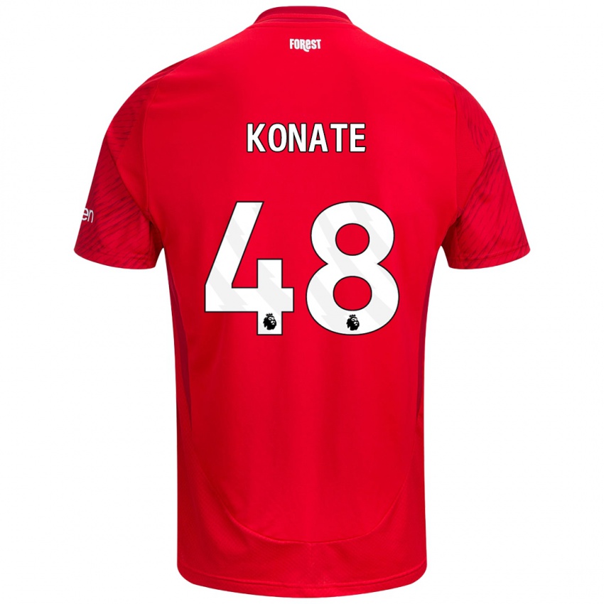 Criança Camisola Ateef Konaté #48 Vermelho Branco Principal 2024/25 Camisa Brasil