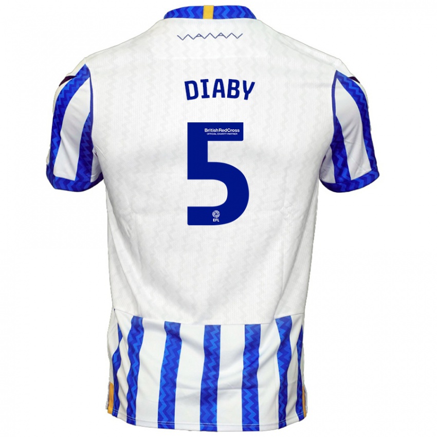 Criança Camisola Bambo Diaby #5 Branco Azul Principal 2024/25 Camisa Brasil