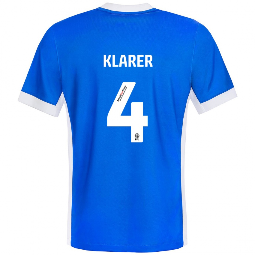 Criança Camisola Christoph Klarer #4 Branco Azul Principal 2024/25 Camisa Brasil