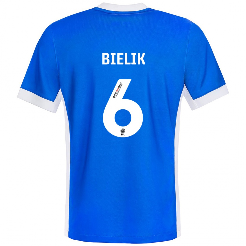 Criança Camisola Krystian Bielik #6 Branco Azul Principal 2024/25 Camisa Brasil