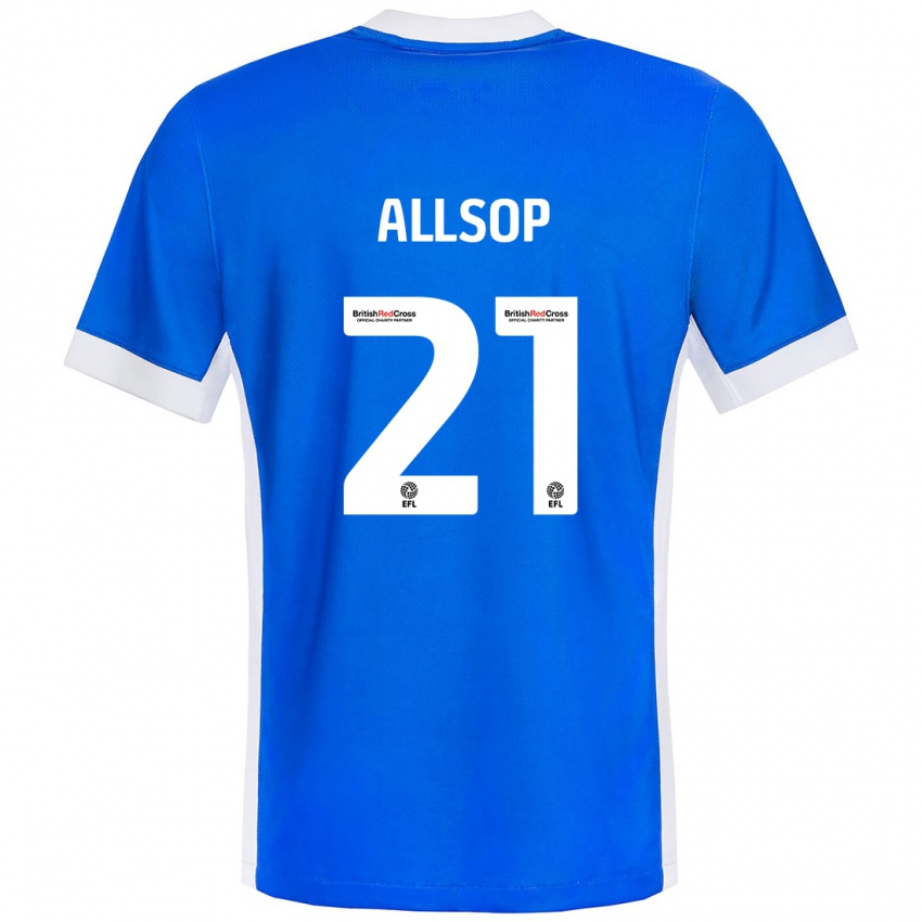 Criança Camisola Ryan Allsop #21 Branco Azul Principal 2024/25 Camisa Brasil