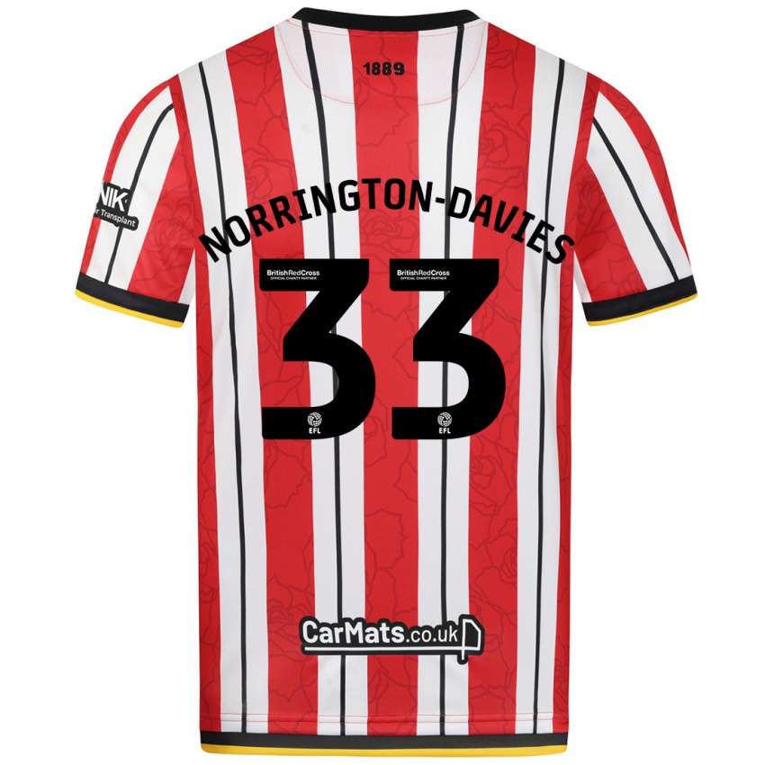 Criança Camisola Rhys Norrington-Davies #33 Listras Brancas Vermelhas Principal 2024/25 Camisa Brasil