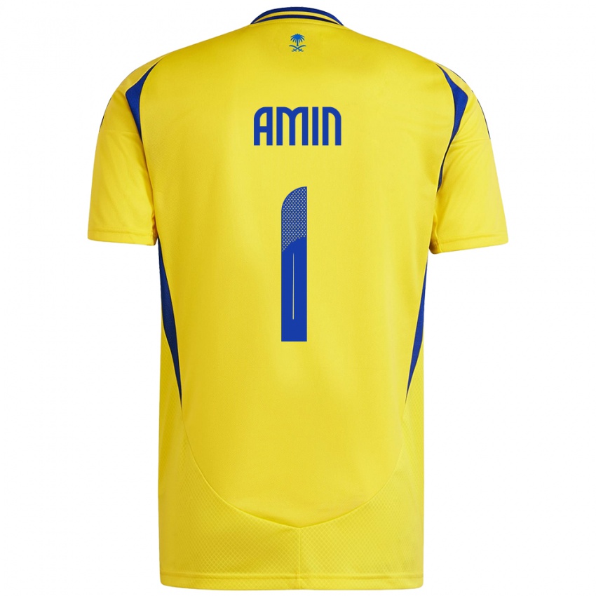 Criança Camisola Amin Al-Bukhari #1 Azul Amarelo Principal 2024/25 Camisa Brasil