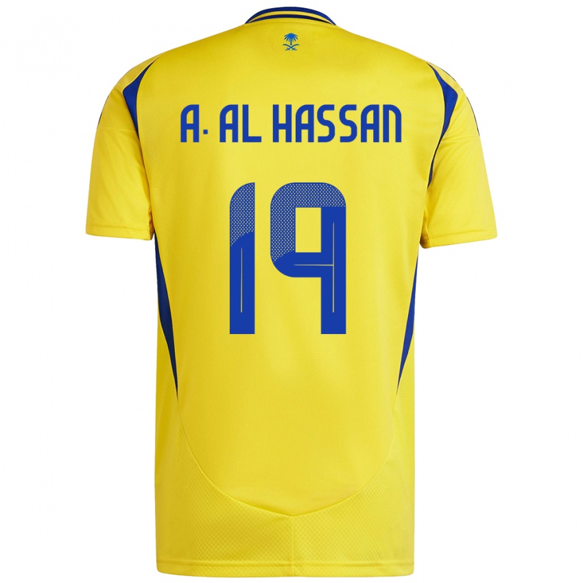 Criança Camisola Ali Al-Hassan #19 Azul Amarelo Principal 2024/25 Camisa Brasil