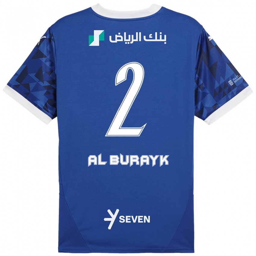 Criança Camisola Mohammed Al-Burayk #2 Azul Escuro Branco Principal 2024/25 Camisa Brasil