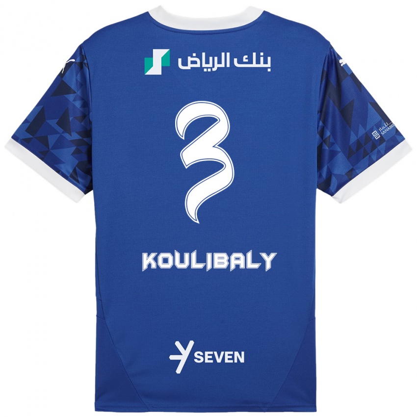 Criança Camisola Kalidou Koulibaly #3 Azul Escuro Branco Principal 2024/25 Camisa Brasil