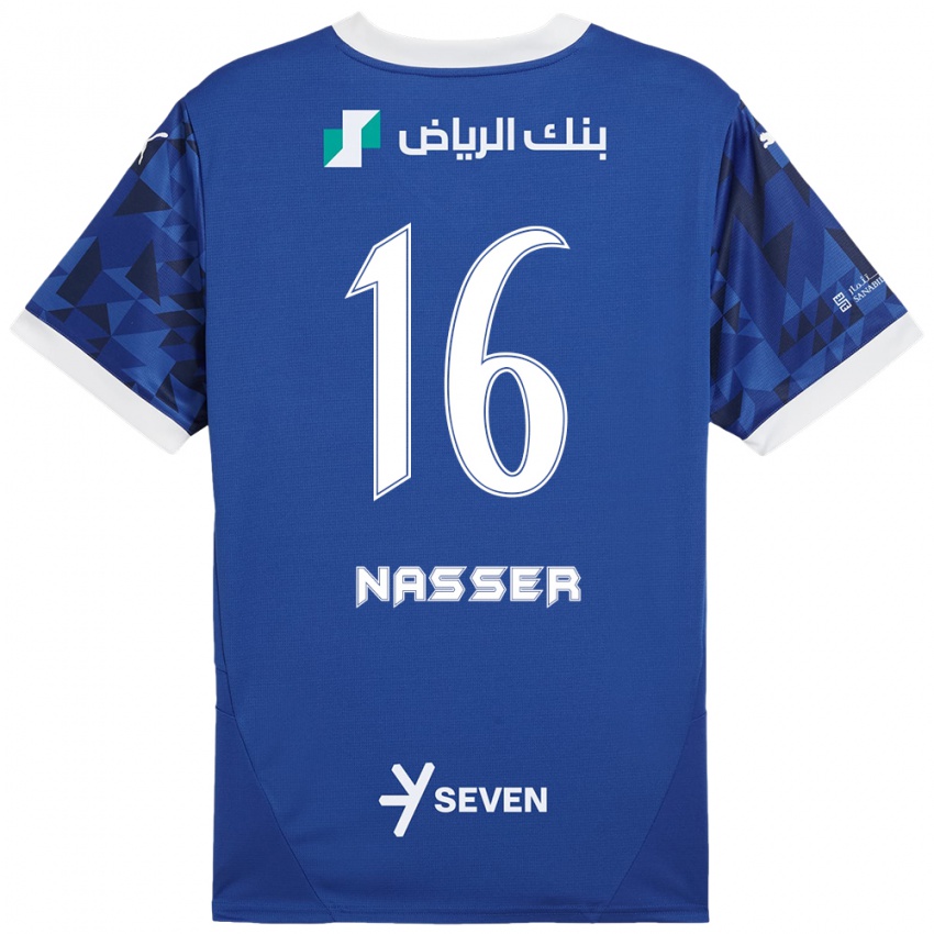 Criança Camisola Nasser Al-Dawsari #16 Azul Escuro Branco Principal 2024/25 Camisa Brasil