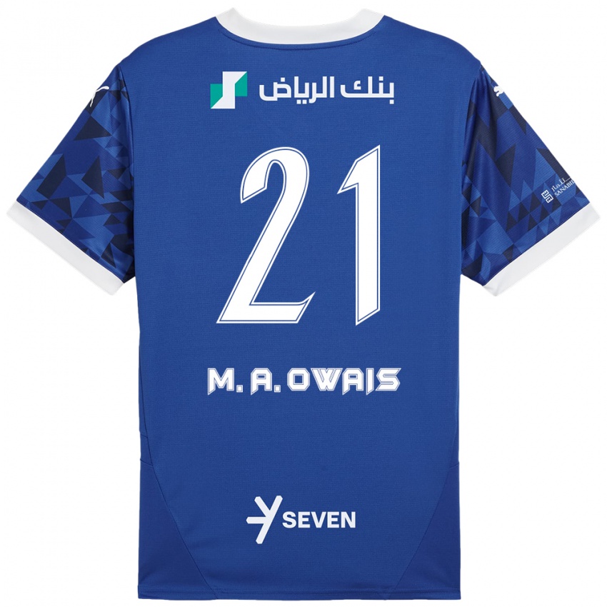 Criança Camisola Mohammed Al-Owais #21 Azul Escuro Branco Principal 2024/25 Camisa Brasil