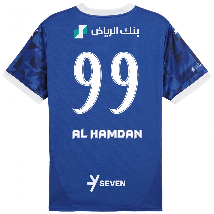 Criança Camisola Abdullah Al-Hamdan #99 Azul Escuro Branco Principal 2024/25 Camisa Brasil