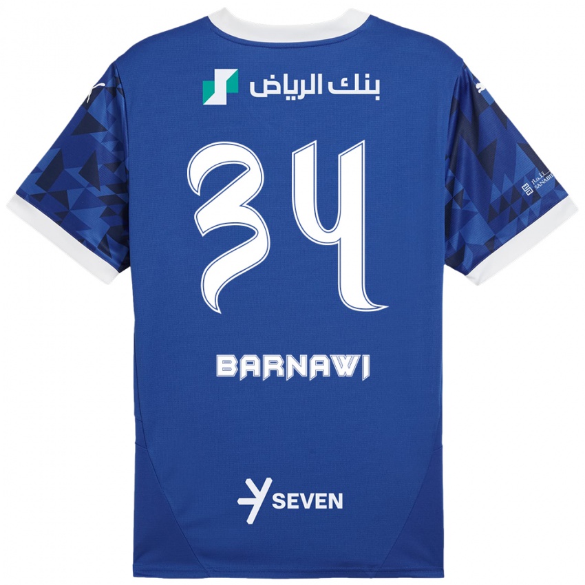 Criança Camisola Saleh Barnawi #34 Azul Escuro Branco Principal 2024/25 Camisa Brasil