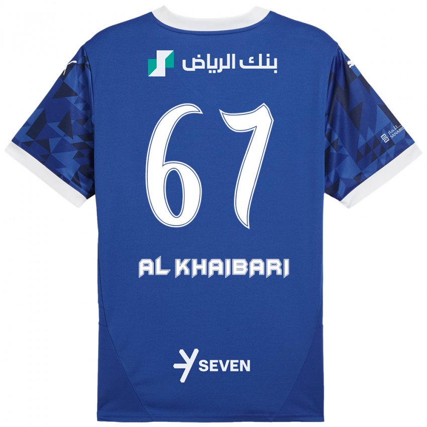 Criança Camisola Mohammed Al-Khaibari #67 Azul Escuro Branco Principal 2024/25 Camisa Brasil