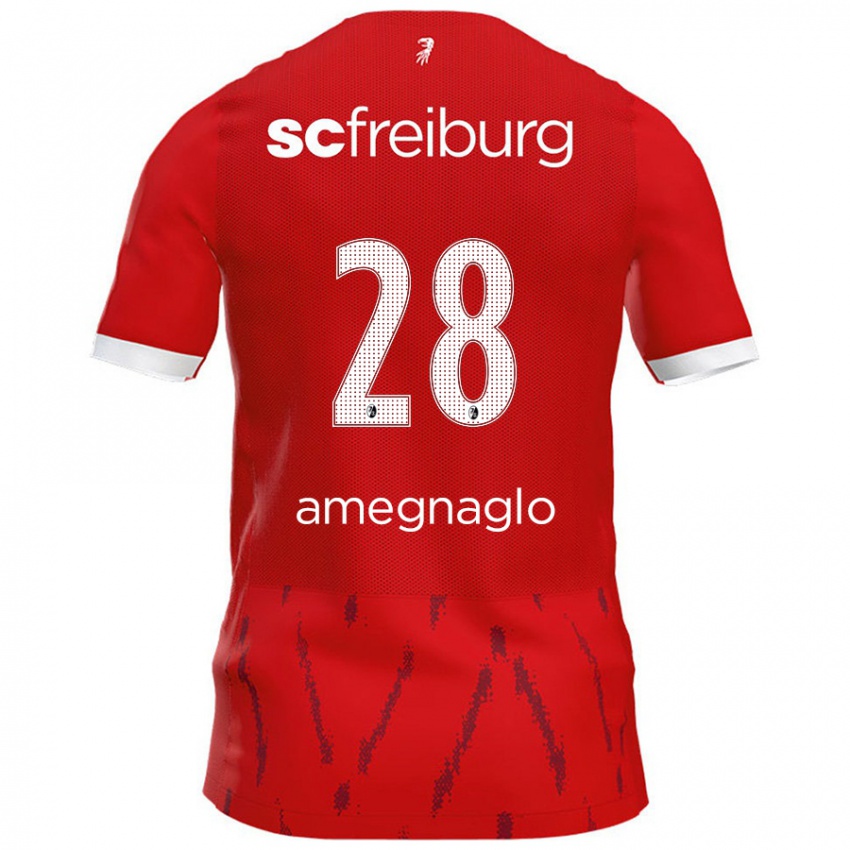 Criança Camisola David Amegnaglo #28 Vermelho Principal 2024/25 Camisa Brasil