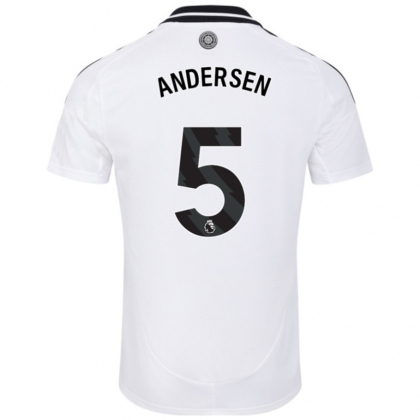 Criança Camisola Joachim Andersen #5 Branco Principal 2024/25 Camisa Brasil