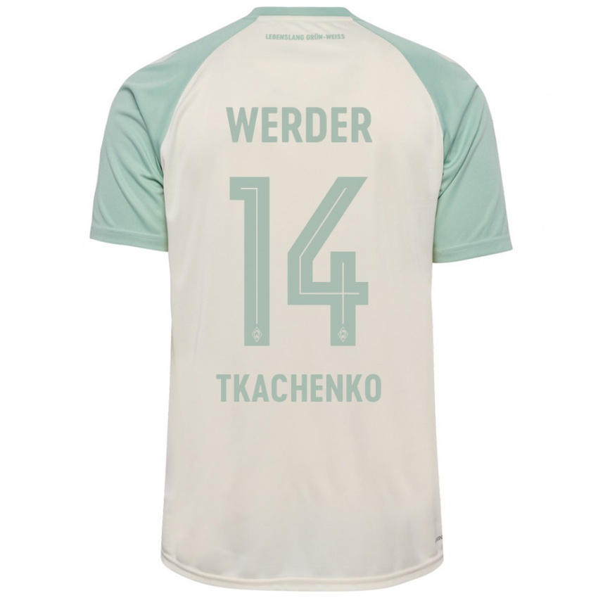 Criança Camisola Oleksandr Tkachenko #14 Verde Claro Off-White Alternativa 2024/25 Camisa Brasil