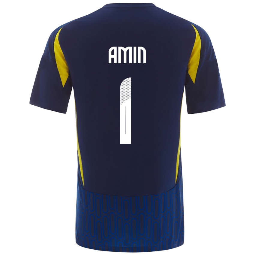 Criança Camisola Amin Al-Bukhari #1 Azul Amarelo Alternativa 2024/25 Camisa Brasil