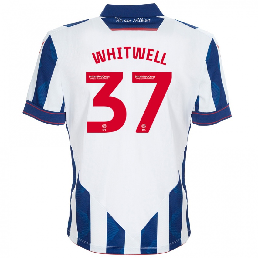 Homem Camisola Harry Whitwell #37 Azul Escuro Branco Principal 2024/25 Camisa Brasil