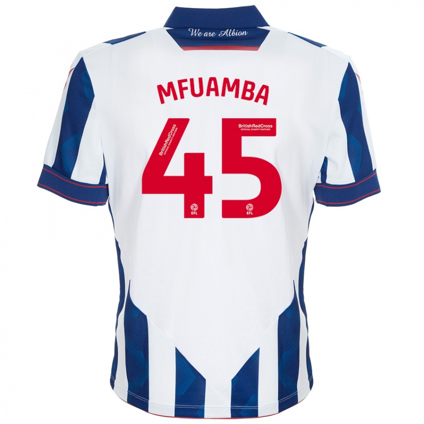 Homem Camisola Kevin Mfuamba #45 Azul Escuro Branco Principal 2024/25 Camisa Brasil