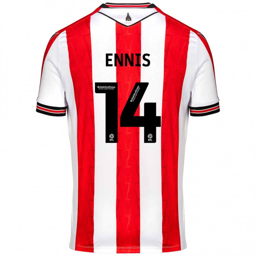 Homem Camisola Niall Ennis #14 Vermelho Branco Principal 2024/25 Camisa Brasil