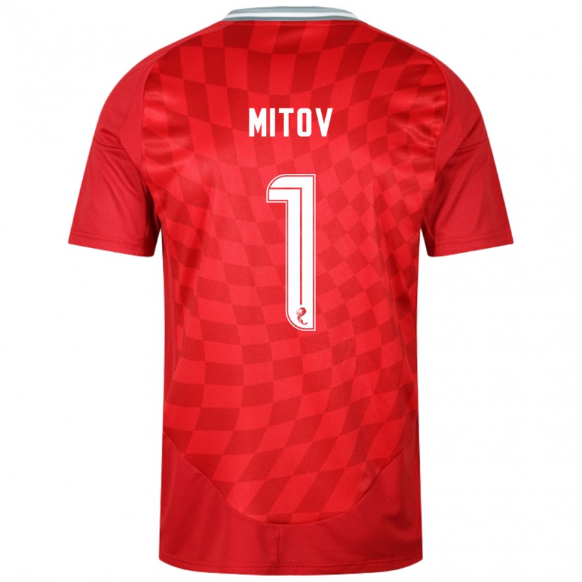 Homem Camisola Dimitar Mitov #1 Vermelho Principal 2024/25 Camisa Brasil