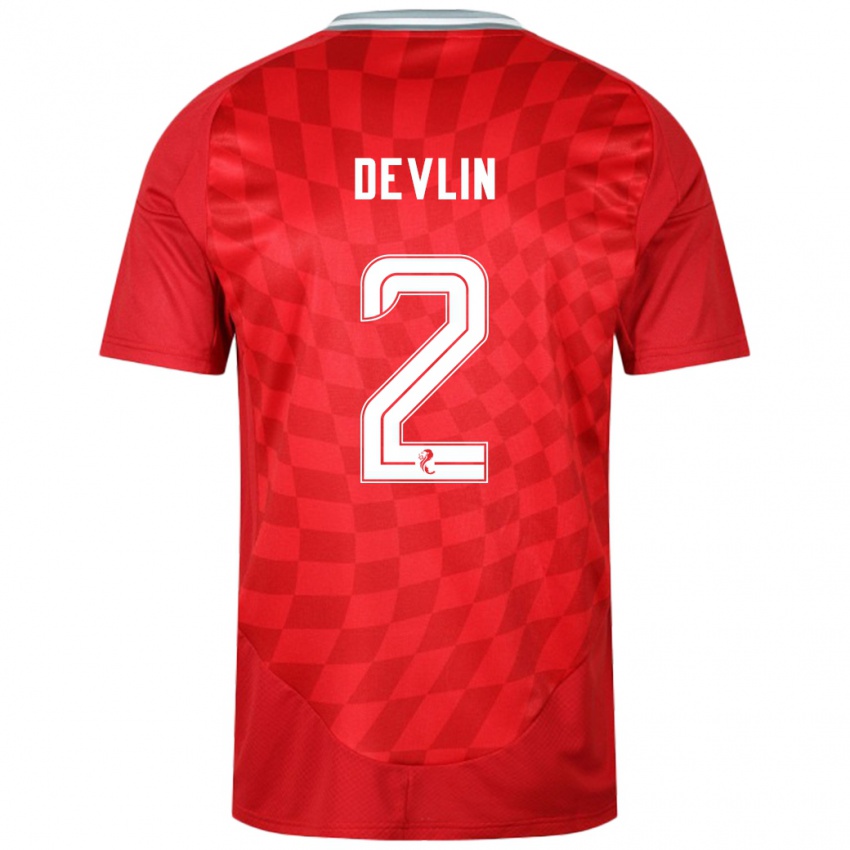 Homem Camisola Nicky Devlin #2 Vermelho Principal 2024/25 Camisa Brasil