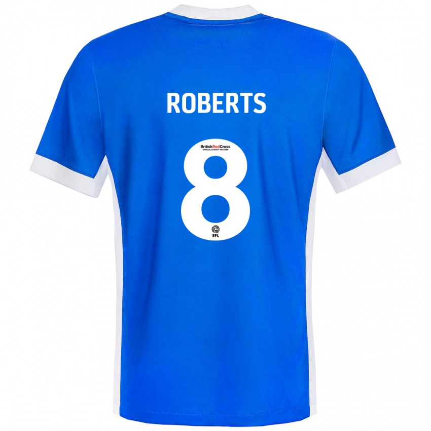 Homem Camisola Tyler Roberts #8 Branco Azul Principal 2024/25 Camisa Brasil