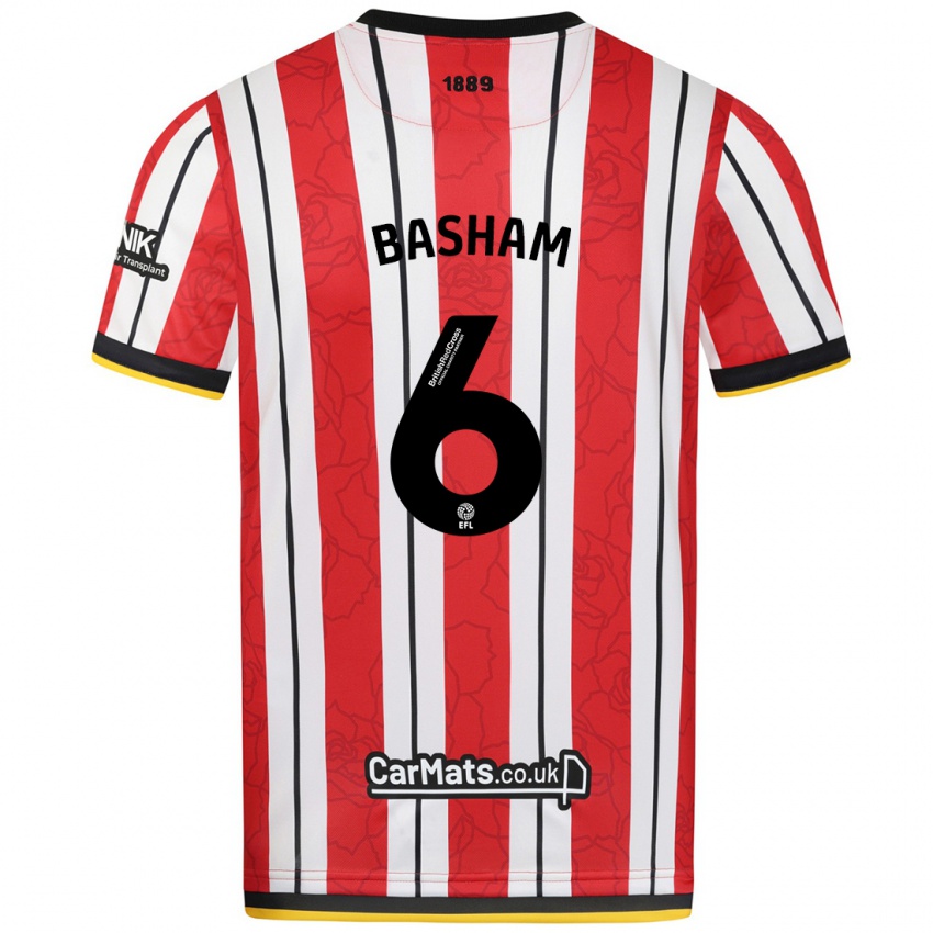 Homem Camisola Chris Basham #6 Listras Brancas Vermelhas Principal 2024/25 Camisa Brasil