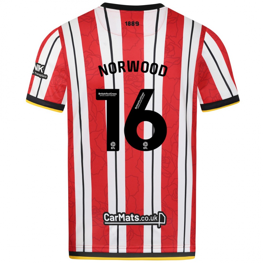 Homem Camisola Oliver Norwood #16 Listras Brancas Vermelhas Principal 2024/25 Camisa Brasil