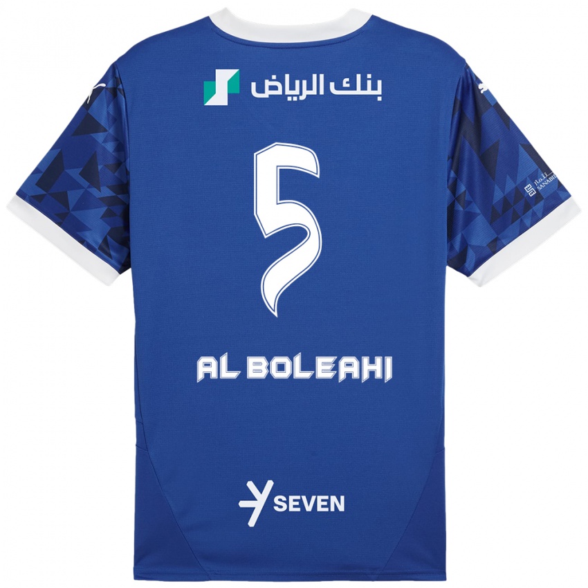 Homem Camisola Ali Al-Boleahi #5 Azul Escuro Branco Principal 2024/25 Camisa Brasil