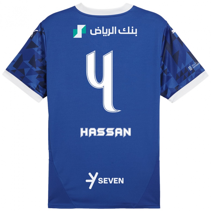 Homem Camisola Eman Hassan #4 Azul Escuro Branco Principal 2024/25 Camisa Brasil