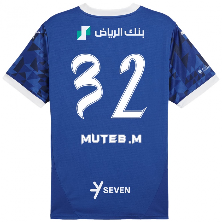 Homem Camisola Muteb Al-Mufarrij #32 Azul Escuro Branco Principal 2024/25 Camisa Brasil