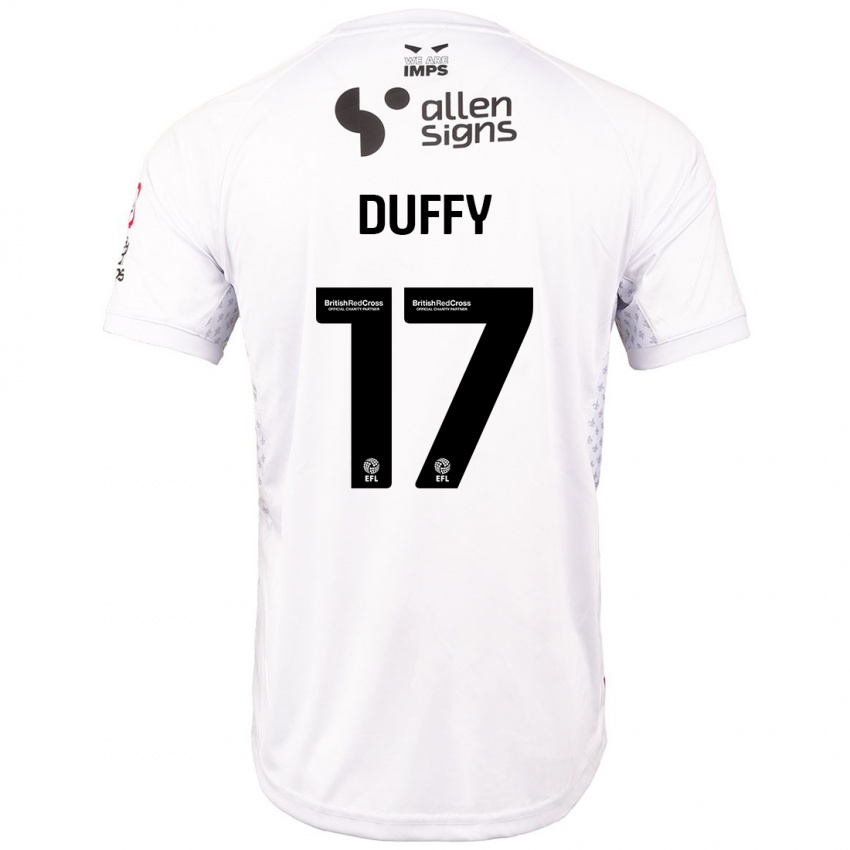 Homem Camisola Dylan Duffy #17 Branco Vermelho Alternativa 2024/25 Camisa Brasil