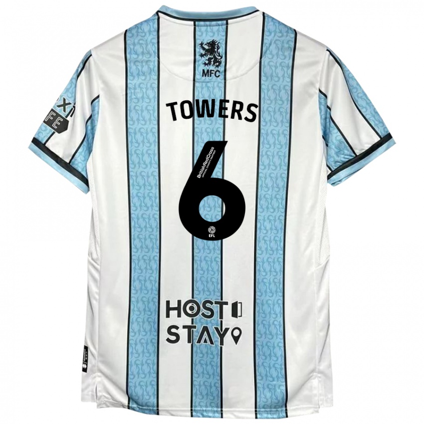 Homem Camisola Abby Towers #6 Azul Branco Alternativa 2024/25 Camisa Brasil