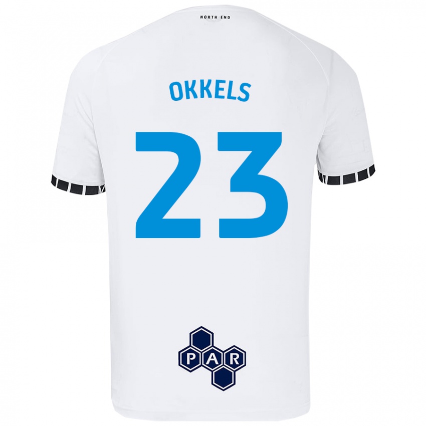 Criança Camisola Jeppe Okkels #23 Branco Principal 2024/25 Camisa Brasil