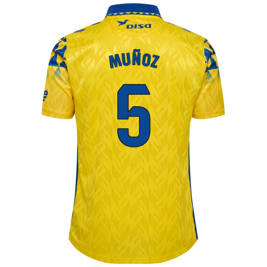 Criança Camisola Javi Muñoz #5 Azul Amarelo Principal 2024/25 Camisa Brasil