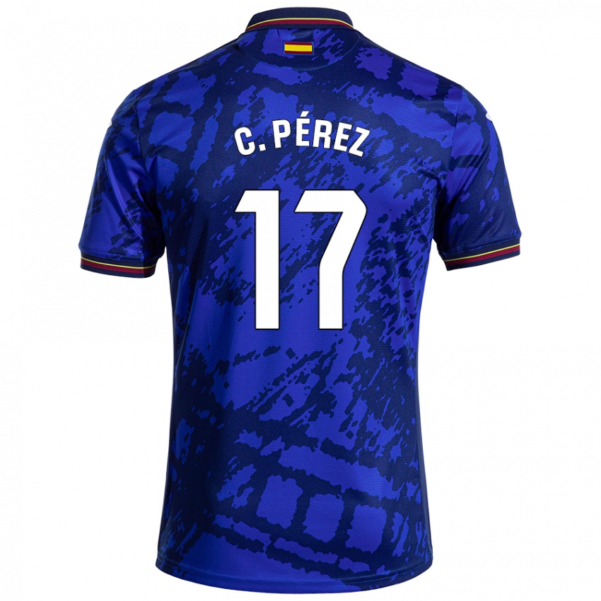 Criança Camisola Carles Perez #17 Azul Mais Escuro Principal 2024/25 Camisa Brasil