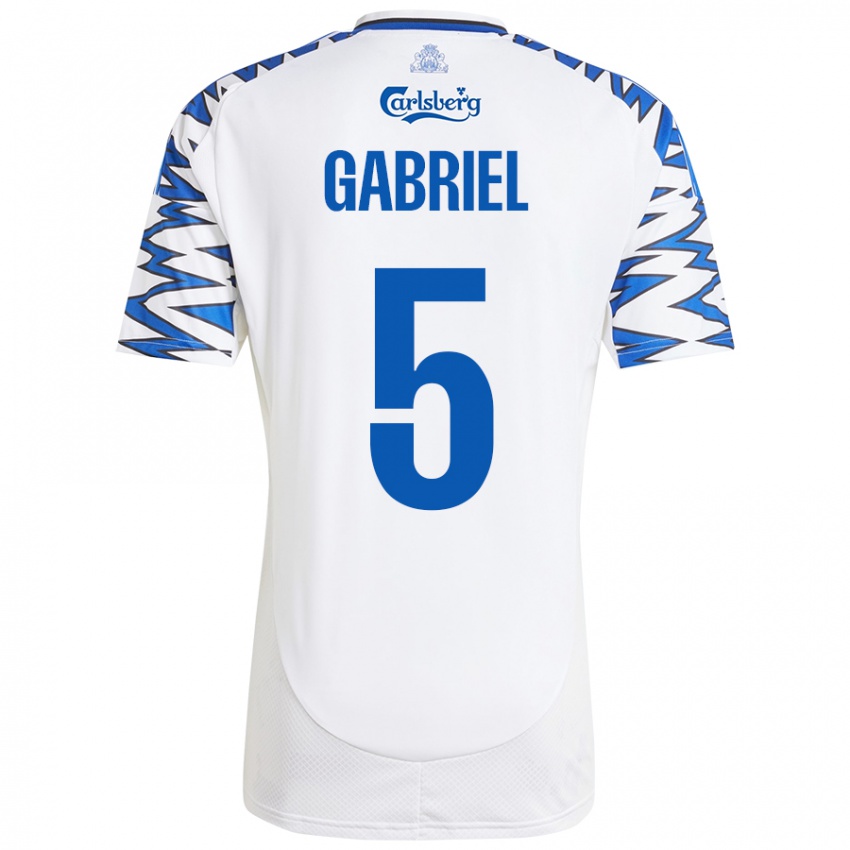 Criança Camisola Gabriel Pereira #5 Céu Branco Azul Principal 2024/25 Camisa Brasil