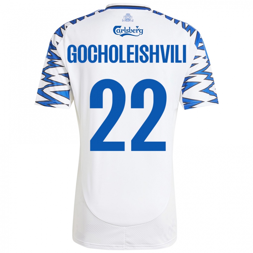 Criança Camisola Giorgi Gocholeishvili #22 Céu Branco Azul Principal 2024/25 Camisa Brasil