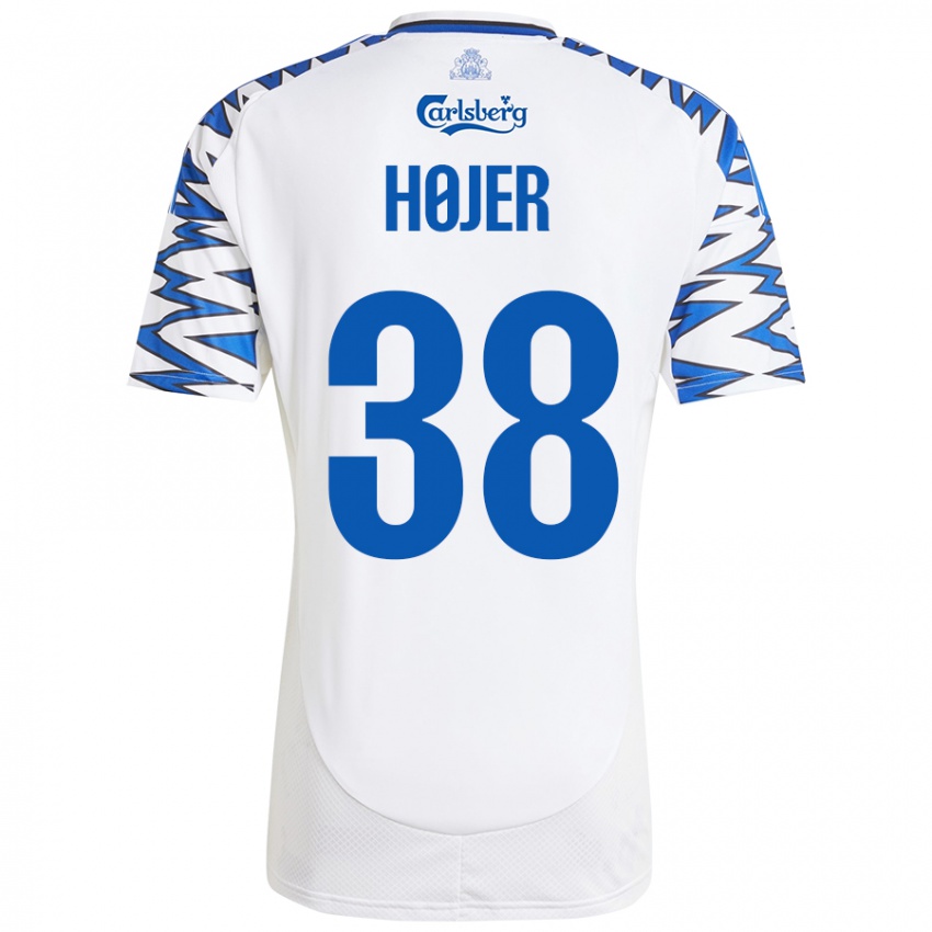 Criança Camisola Oliver Højer #38 Céu Branco Azul Principal 2024/25 Camisa Brasil