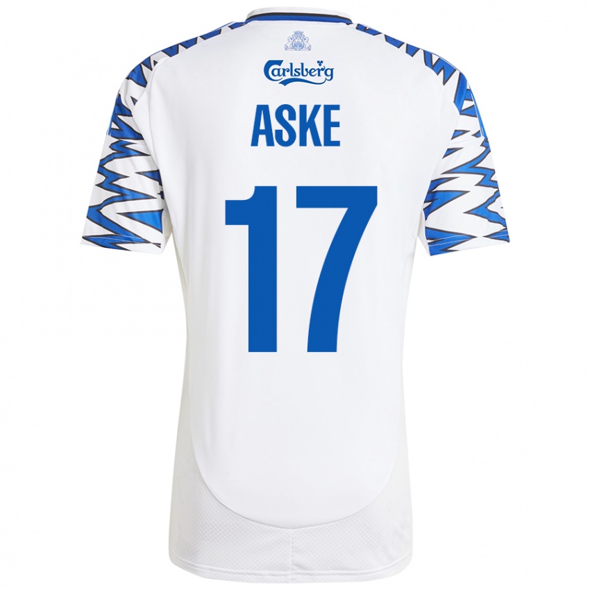 Criança Camisola Aske Christensen #17 Céu Branco Azul Principal 2024/25 Camisa Brasil