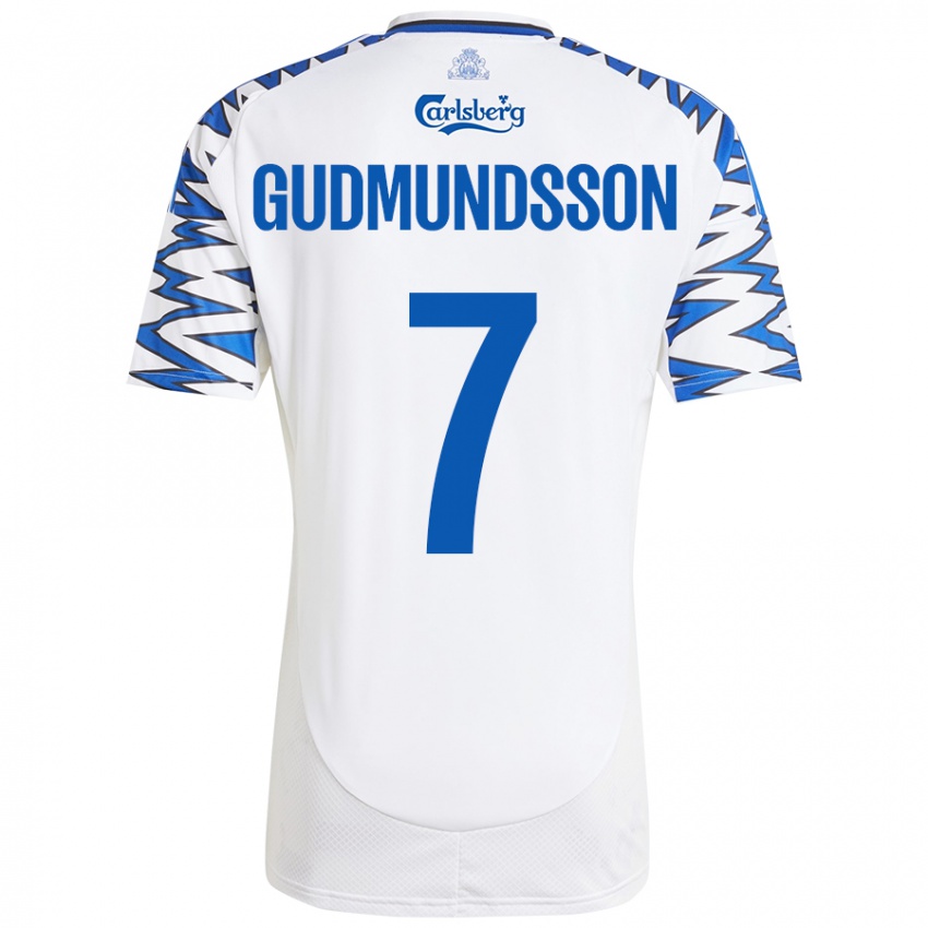 Criança Camisola Galdur Gudmundsson #7 Céu Branco Azul Principal 2024/25 Camisa Brasil